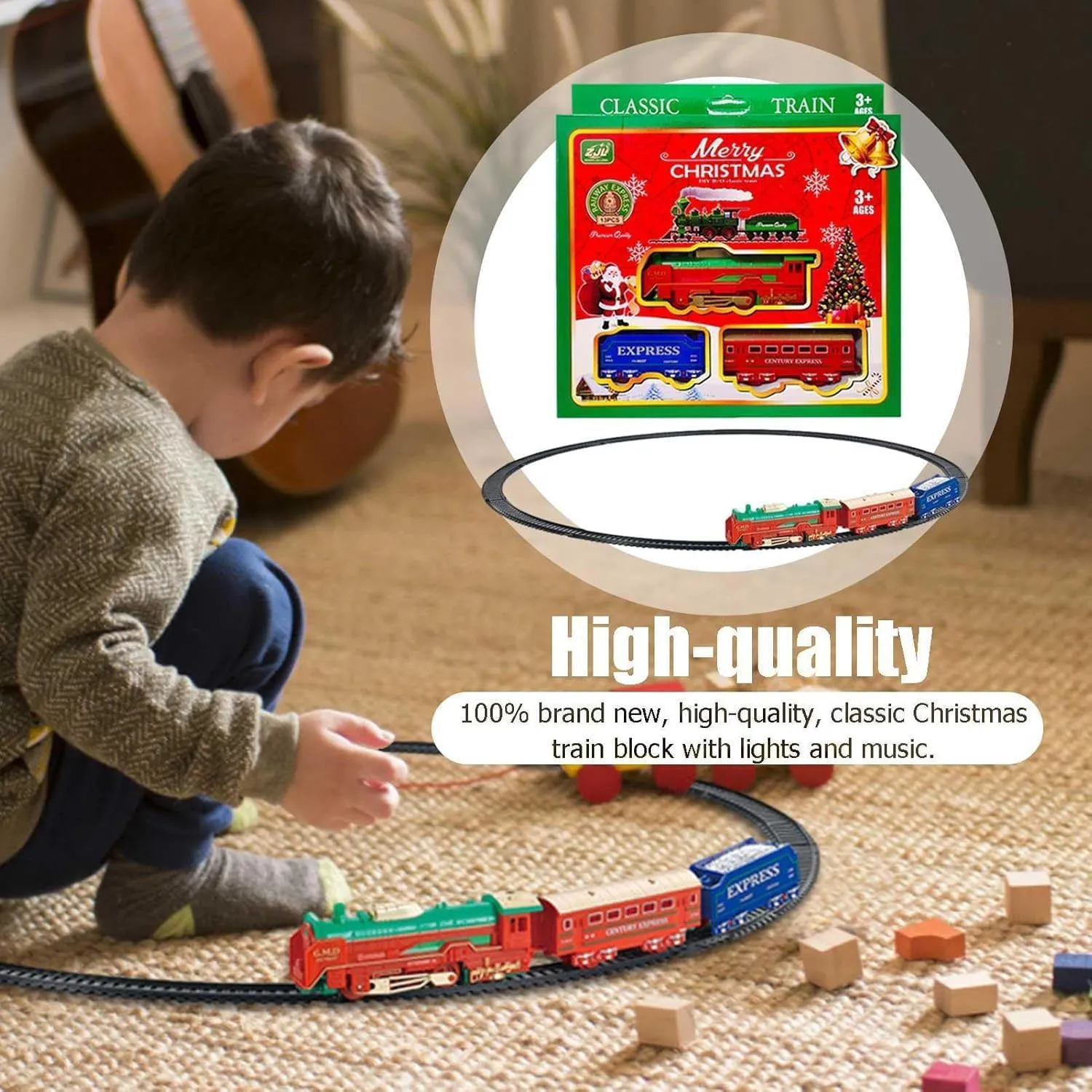 Christmas Train Set for Kids Battery Operated Holiday Train with Engine, Coaches & Easy Snap Track, Ideal Tree Decoration & Gift Toy view 2