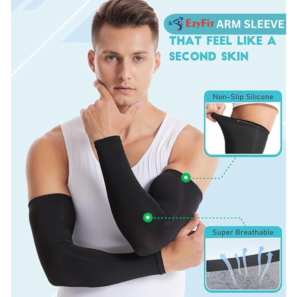 EZYFIT Imported Compression Arm Sleeves for Men & Women | UV Protection, Sweat-Wicking, Non-Slip Sports Sleeves for Gym, Running, Cycling & Outdoor Use view 2