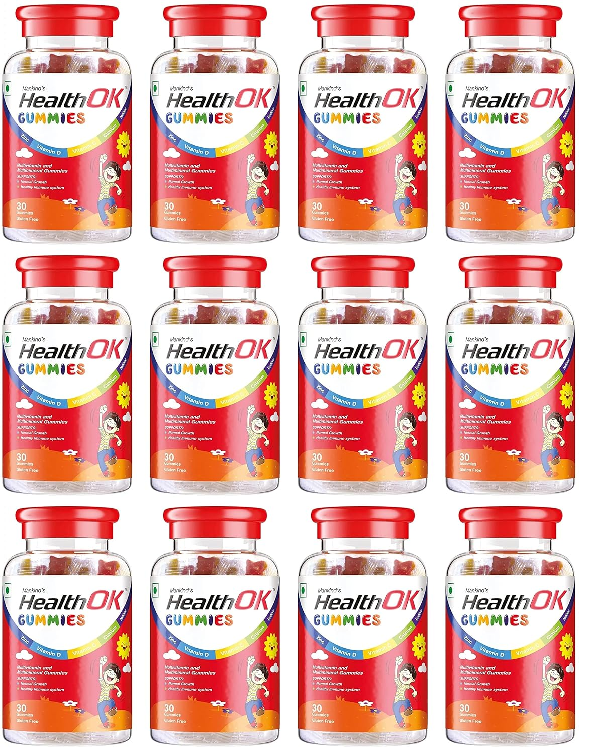 Health Ok Mankind Gummies Multivitamin and Multimineral for Kids Supports Normal Growth Healthy Immune system and Brain Function for 7 -17-year-old Bottle of 30 Gummies xPack of 12 view 2