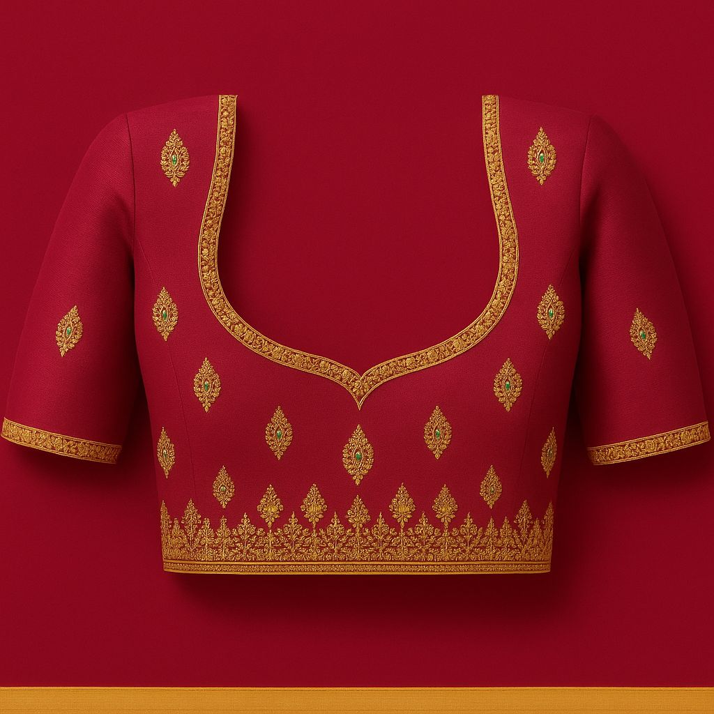 Women's Magenta Silk Blend Blouse with Golden Zari Embroidery view 2