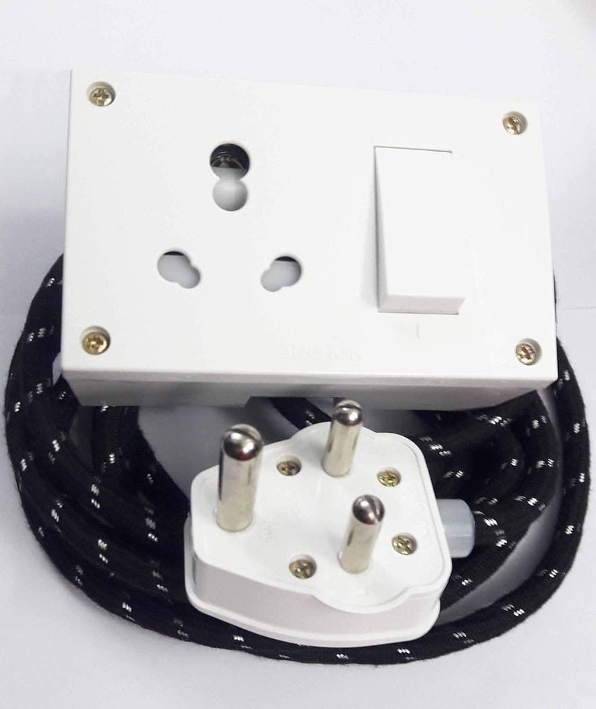 Tia 16 ampere 1 Sockets Power Extension 5 m Cloth Black Cord, Anchor Socket and Plug view 2