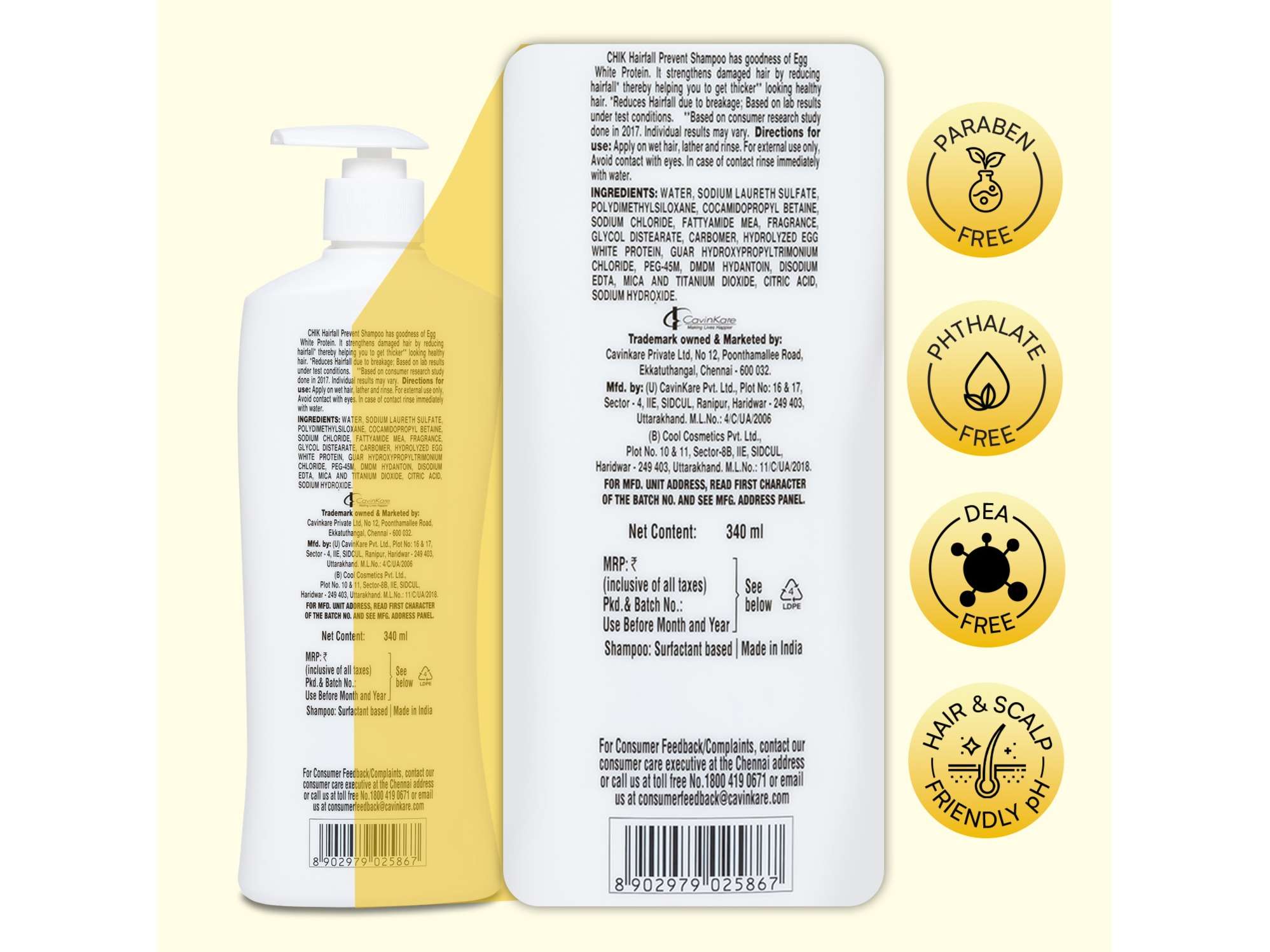 Chik Protein Solution Hairfall Prevent Shampoo, With Goodness Of Egg White, For Thick And Healthier Hair, For Men and Women, 340 ml view 2