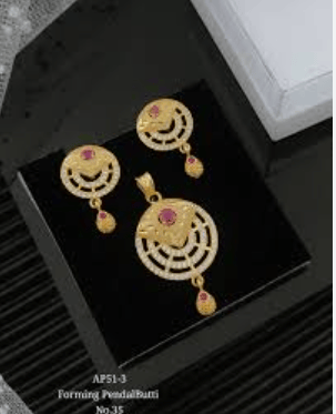 Gold Plated Pendant Set with Ruby Stone and Sparkling Embellishments view 2
