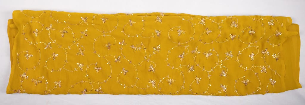 Yellow Chiffon Saree with Silver Embroidery view 2