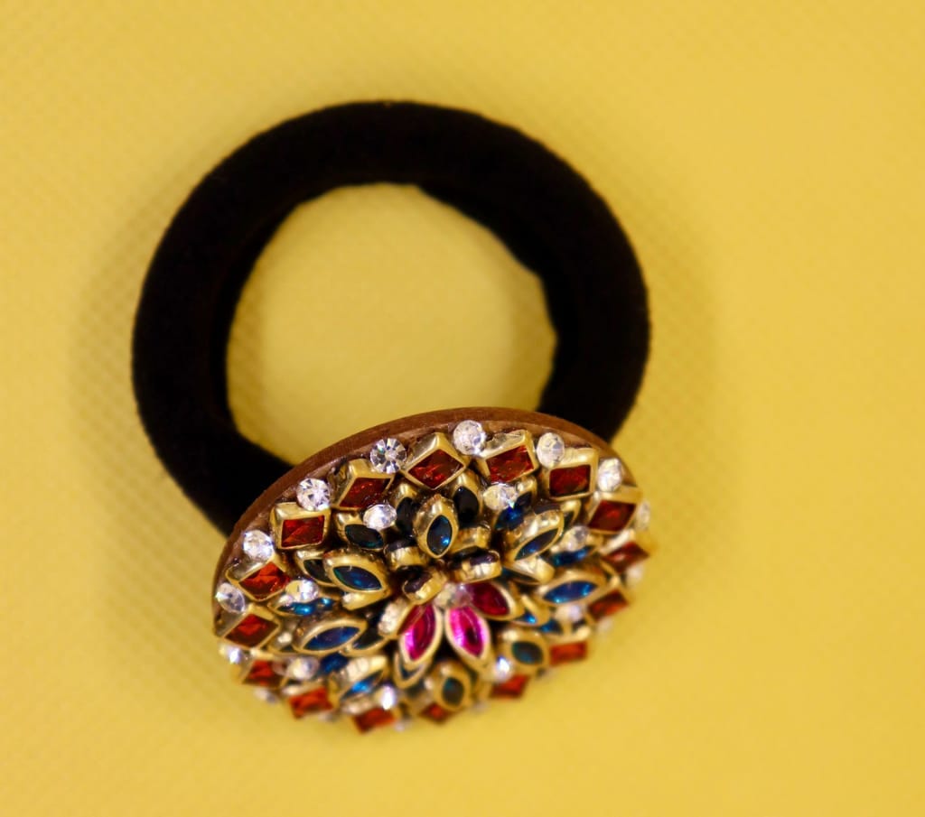 "Exquisite Handcrafted Meenakari Kundan Stone Studded Traditional Indian Hair Tie for Women" view 2
