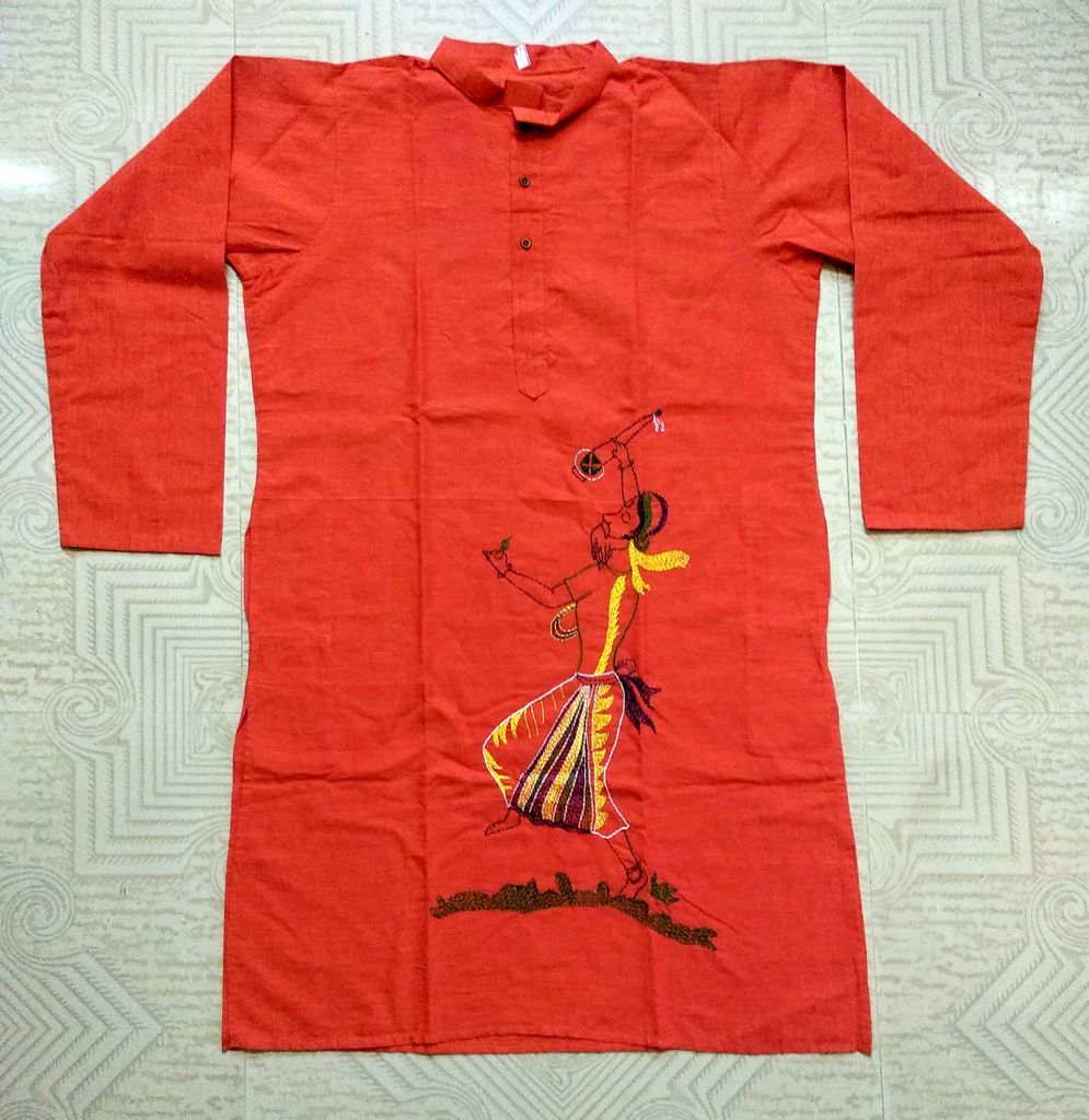 Vintage Folk Designed Kantha Stitched Pure Cotton Kurta for Men view 2