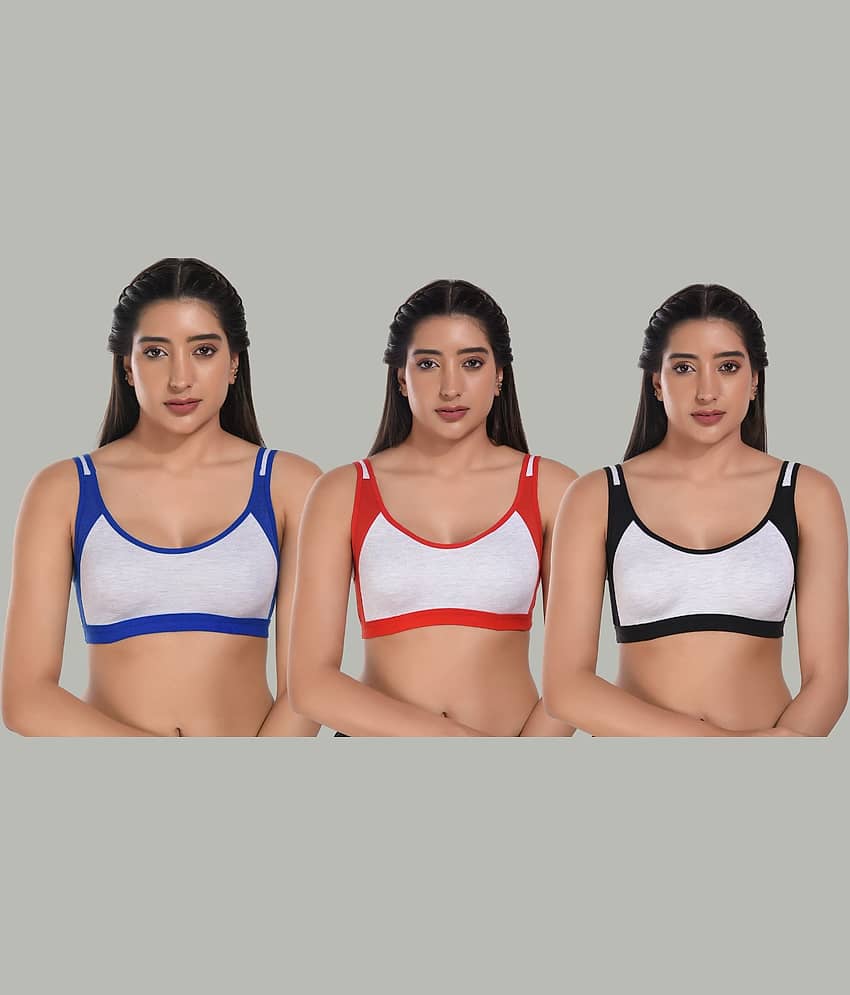 Bruchi Club Multicolor Cotton Blend Non Padded Women's Sports Bra ( Pack of 3 )