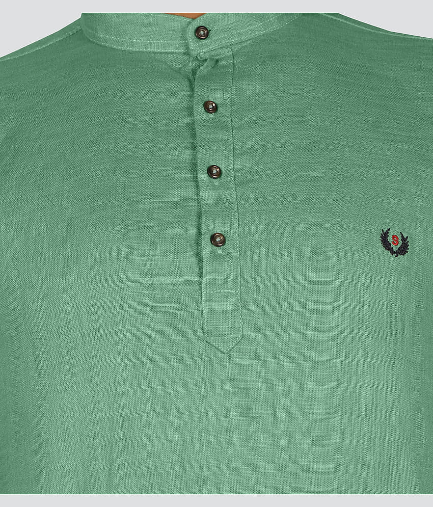 JB JUST BLACK Green Linen Men's Shirt Style Kurta ( Pack of 1 ) view 2