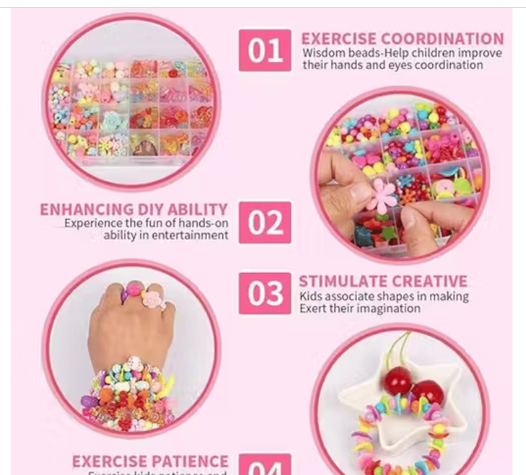 DIY Beads Jewelry Making Kit for Kids – Bracelet, Necklace, Hairband & Ring Craft Set view 2