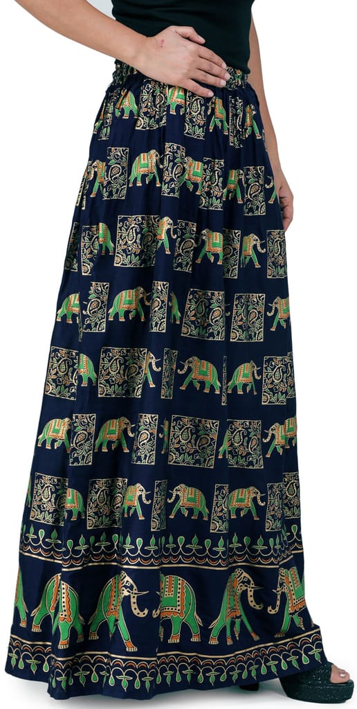 Moonlit-Ocean Digitally Printed Casual Skirt with Motifs of Elephants And Flowers From Pilkhuwa view 2