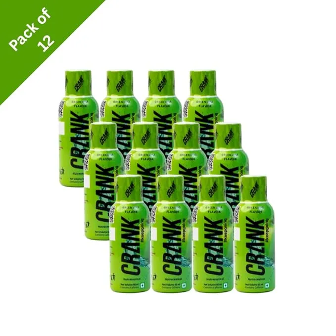 Crank Energy Shot Green Apple Flavour (Pack of 12) | 130mg Caffeine + Taurine + B-Vitamins + Phenylalanine | Real Cane Sugar for Optimal Energy | Instant & Sustained Energy for Workouts, Work, Travel, Sports | Pocket Sized | 60ml Each view 2