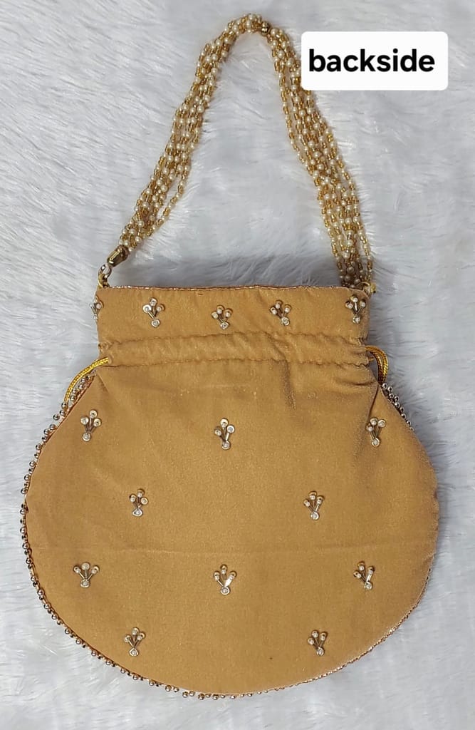 Velvet Potli Bag With Pearl and Zari Embroidery view 2