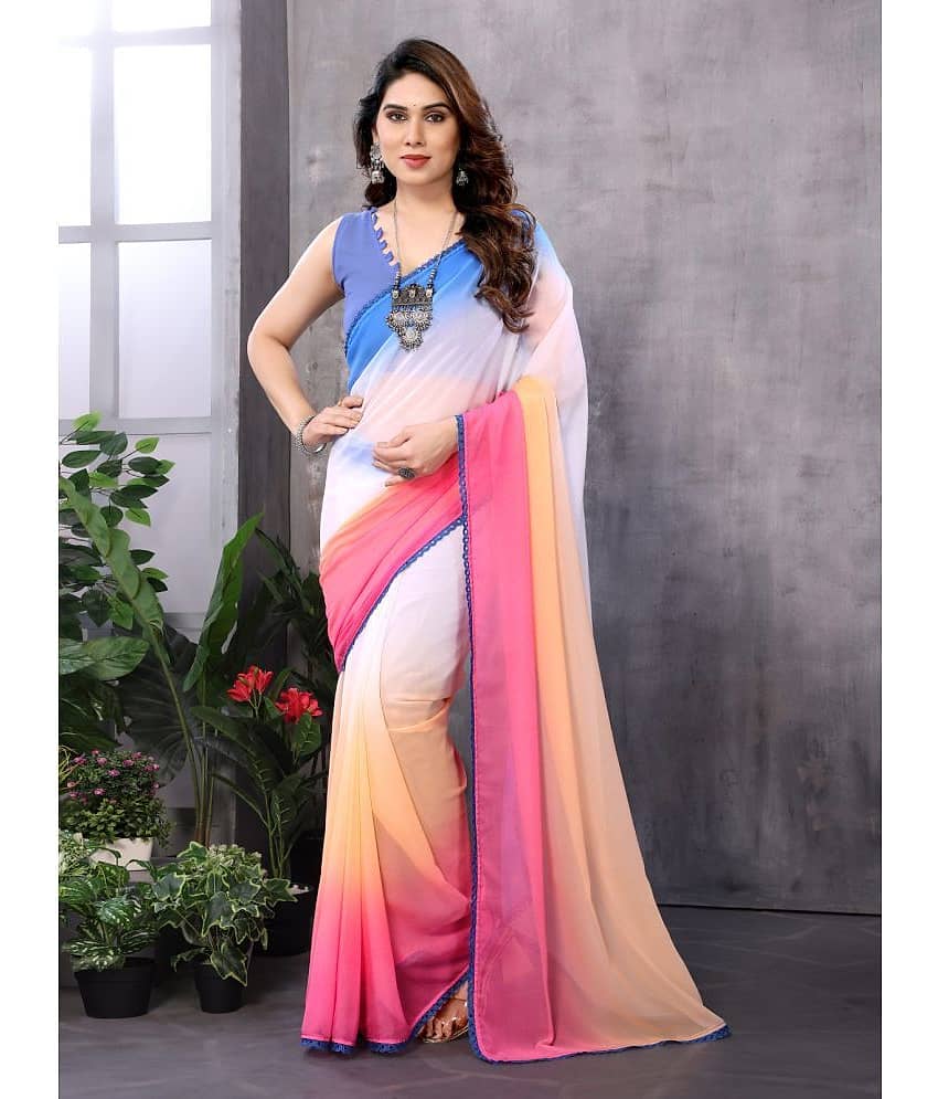 BLEESBURY Georgette Dyed Saree With Unstitched Blouse Piece ( Multicolor )