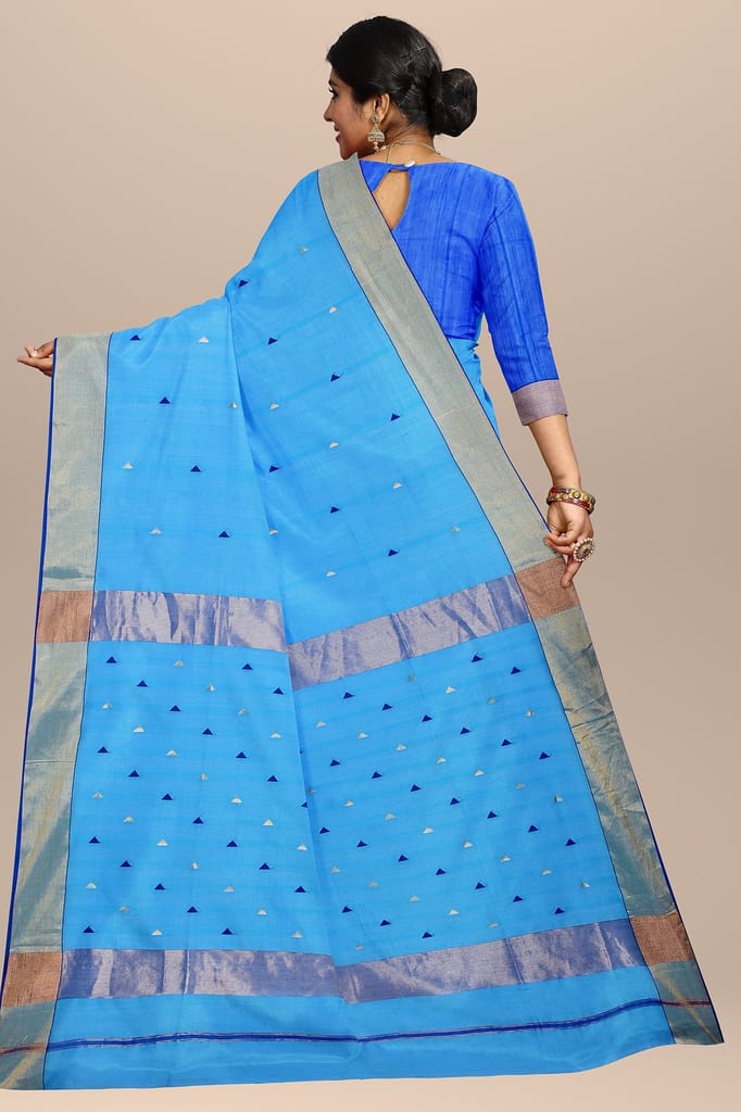 Sky Blue Buti Handwoven Maheshwari Silk Saree SKU-BS10002 view 2