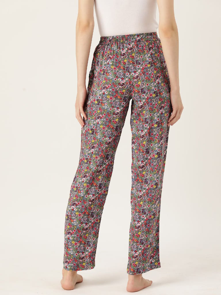 Women Floral Printed Pure Cotton Lounge Pants view 2