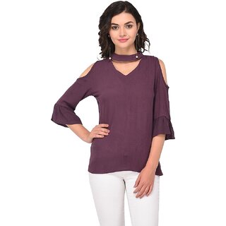 Purys Women Purple Solid Regular Top view 2