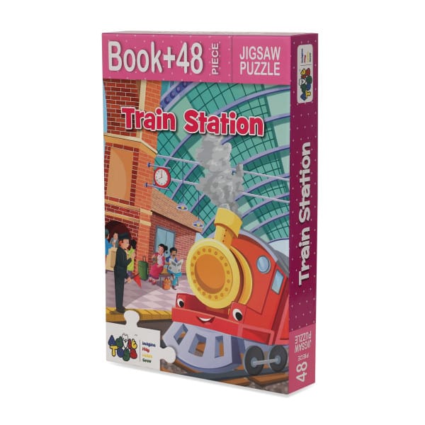 Advit Toys Train Station Jigsaw Puzzle - 48 Piece + 24 Pages Educational Book