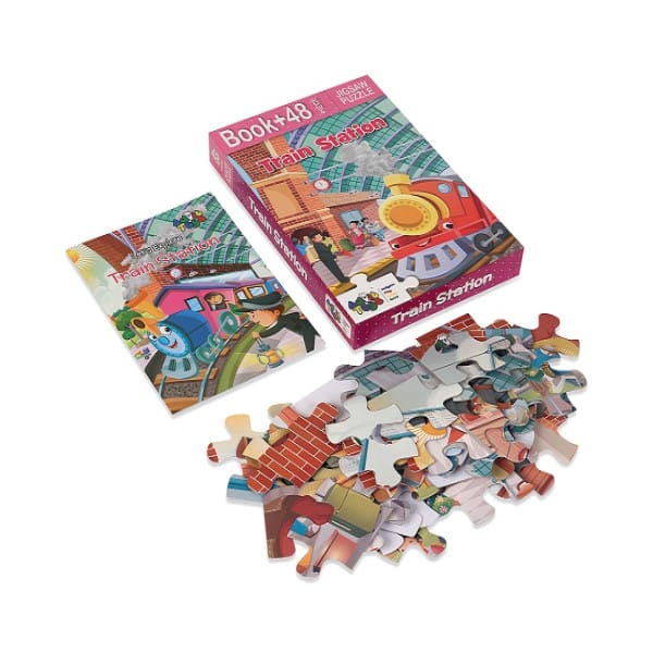 Advit Toys Train Station Jigsaw Puzzle - 48 Piece + 24 Pages Educational Book view 2