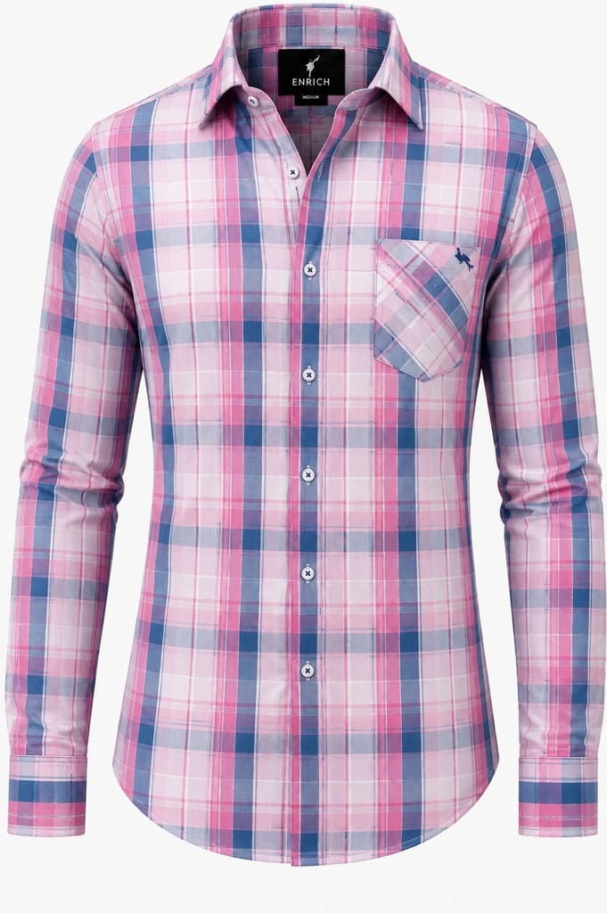 Men's Premium Pink & Beige Check Formal Shirt view 2