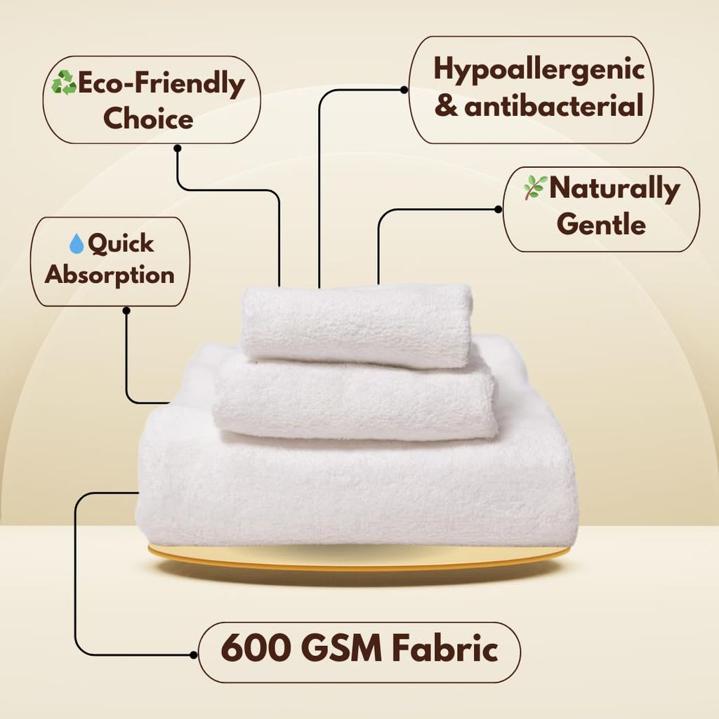 Mrijaa Luxury Embroidered Bath Towel Set, Bamboo, Hypoallergenic, Quick Absorption, Floral Cascade, Eco Choice (Bath Towel-70/150 CM) (Hand Towel-40/60 CM) (Face Towel-30/30 CM) view 2