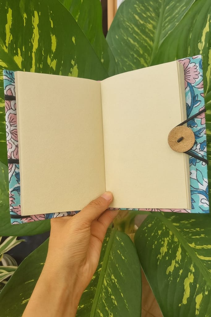 Handcrafted Sky Blue Floral Print Design Diary Book view 2