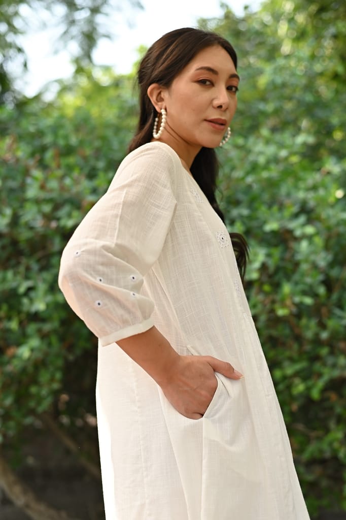 Jasmine Sindhi Hand Embroidered Cotton A-Line Dress view 2