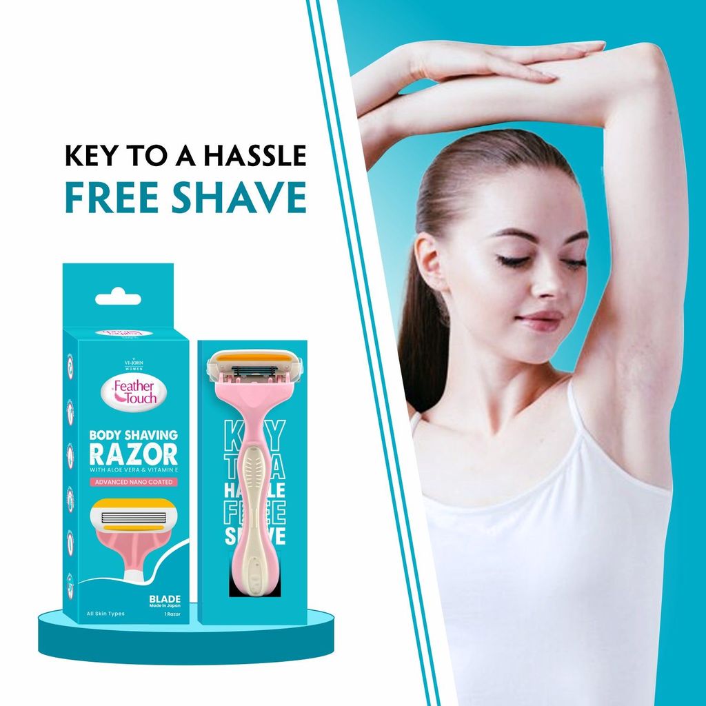 VI-JOHN WOMEN Feather Touch Body Shaving Razor (Set of 1)| Reusable Hair Remover for Women with Aloe Vera and Vitamin E | Advanced Nano Coating | 4-Blade Precision view 2