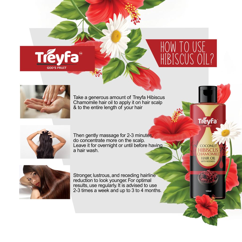 Treyfa Coconut Hibiscus chamomile hair oil for hair deep conditioning, hair nourishment and intense hair care (100ml) view 2