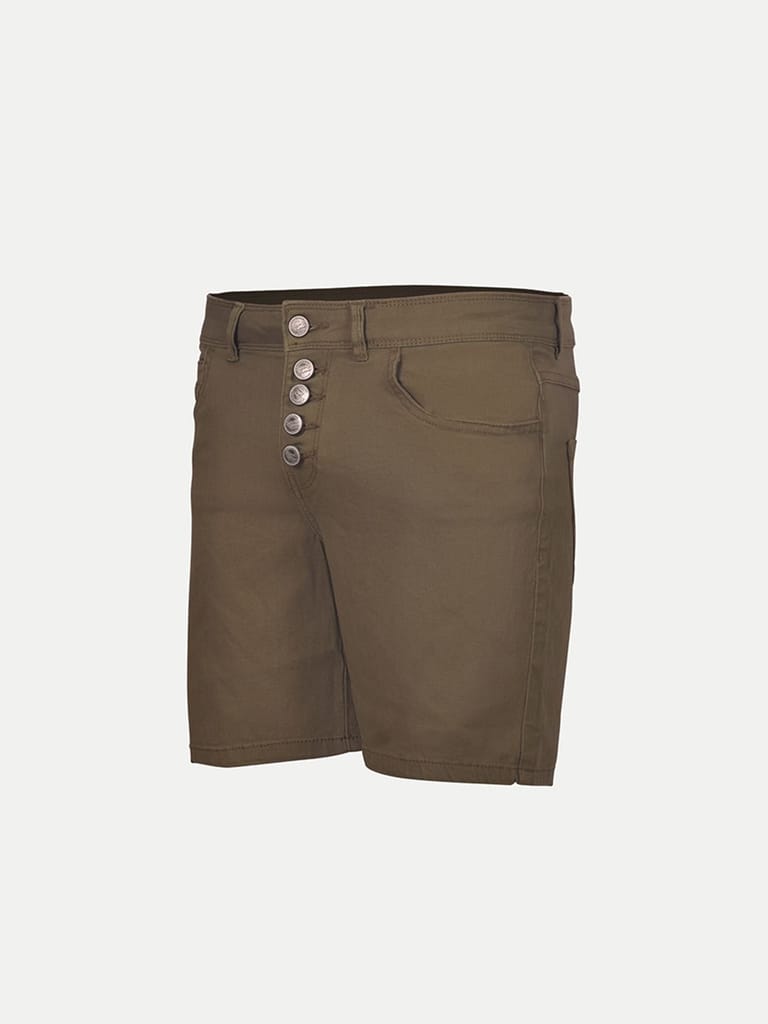 Women Green Denim Shorts view 2