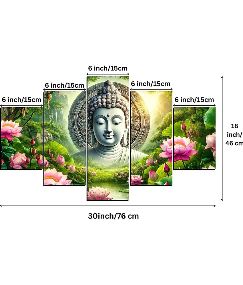 SNDArt Set Of 5 Lord Buddha Wall Paintings For Living Room Decorative Gift Items 18 x 30 inch view 2