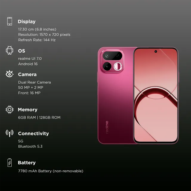 REALME 16 T 5G (Starlight Red, 8GB RAM, 256GB Storage) view 2
