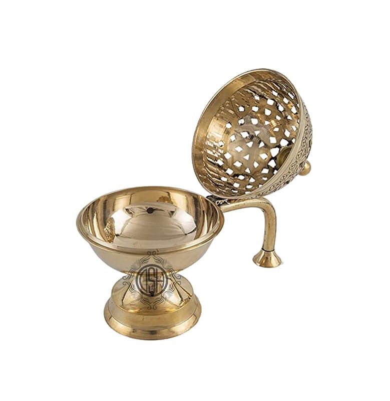 Home Purifying Brass Dhuna Loban Burner Dhooni Dhoop Dani Dhuni Brass Table Dhoop Dani Incense Burner For Loban(Dom-Small) view 2