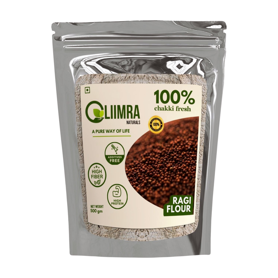 Liimra Naturals Finger Millet Ragi Flour - High Fiber, Protein-Packed, Low GI, Gluten-Free Carbohydrate Replacement, 100% Chakki Fresh Flour (500 Gram) - 500 gm