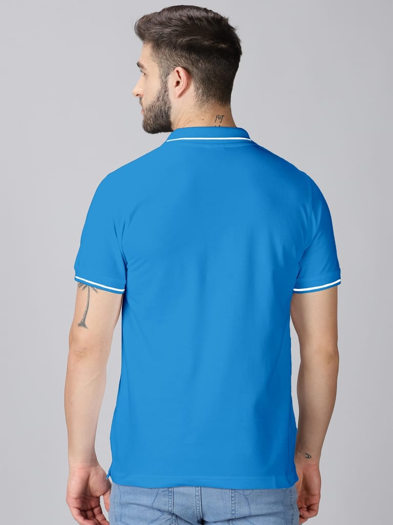 Pure Cotton Sky Blue Solid Polo view 2