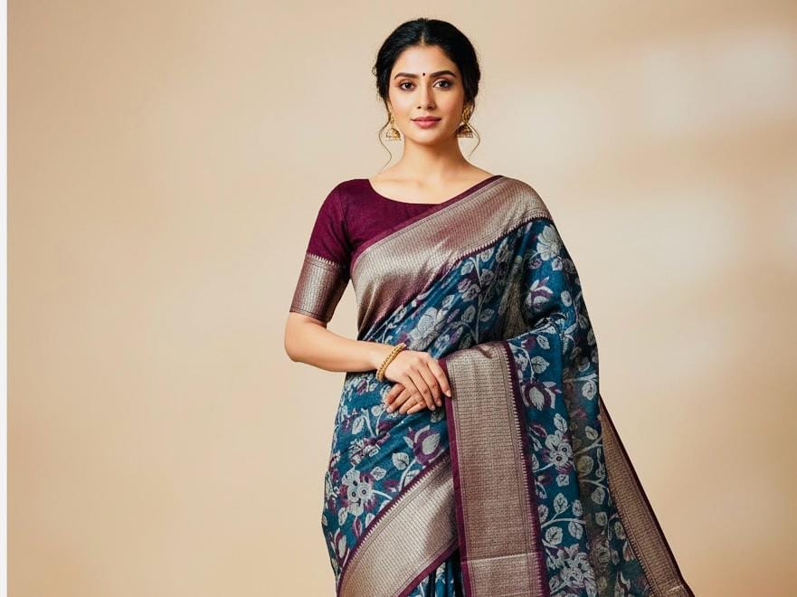 Mangalgiri Silk Floral Blue view 2