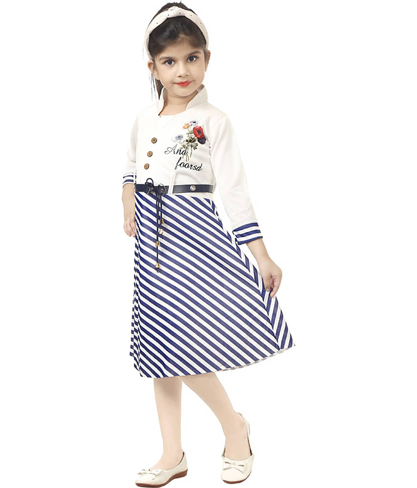 JCT DRESSES Cotton Blend For Girls ( , Blue & White ) view 2