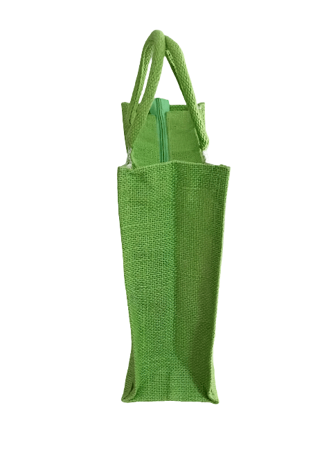 Eco-Friendly Jute Tote Bag with Green Stripe & Spiral Design view 2