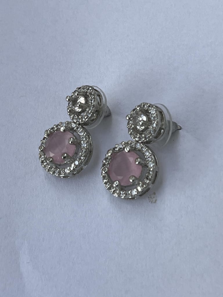 Elegant Crystal Drop Earrings, Pink and Silver, Rhinestone Halo Design, Dangle Style view 2