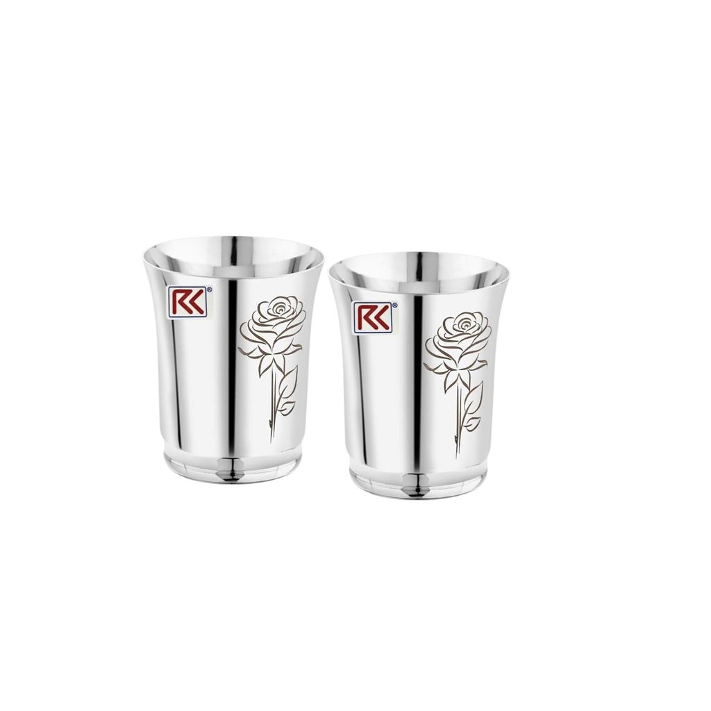 RK Stainless Steel Water Glasses Economic Pari-7 Design with Laser Flower Design | Capacity: 300 ML | Set of 2 Glasses view 2