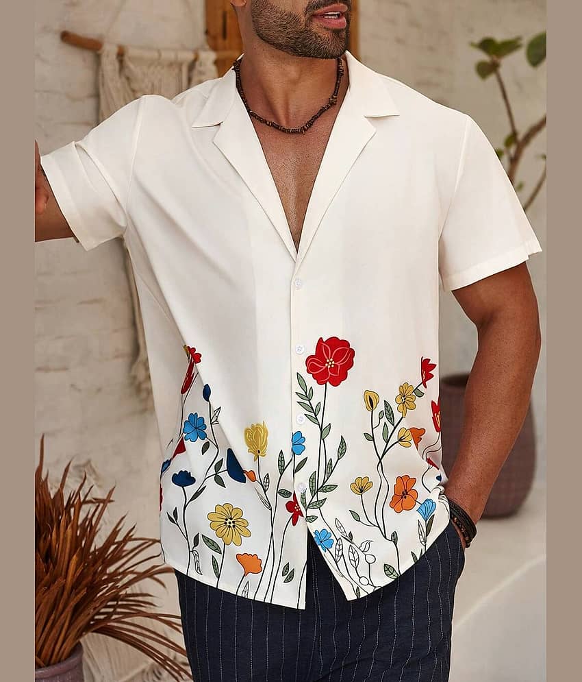 HARPITA Cotton Blend Regular Fit Printed Half Sleeves Cuban Collar Men's Casual Shirt - Off-White ( Pack of 1 ) view 2
