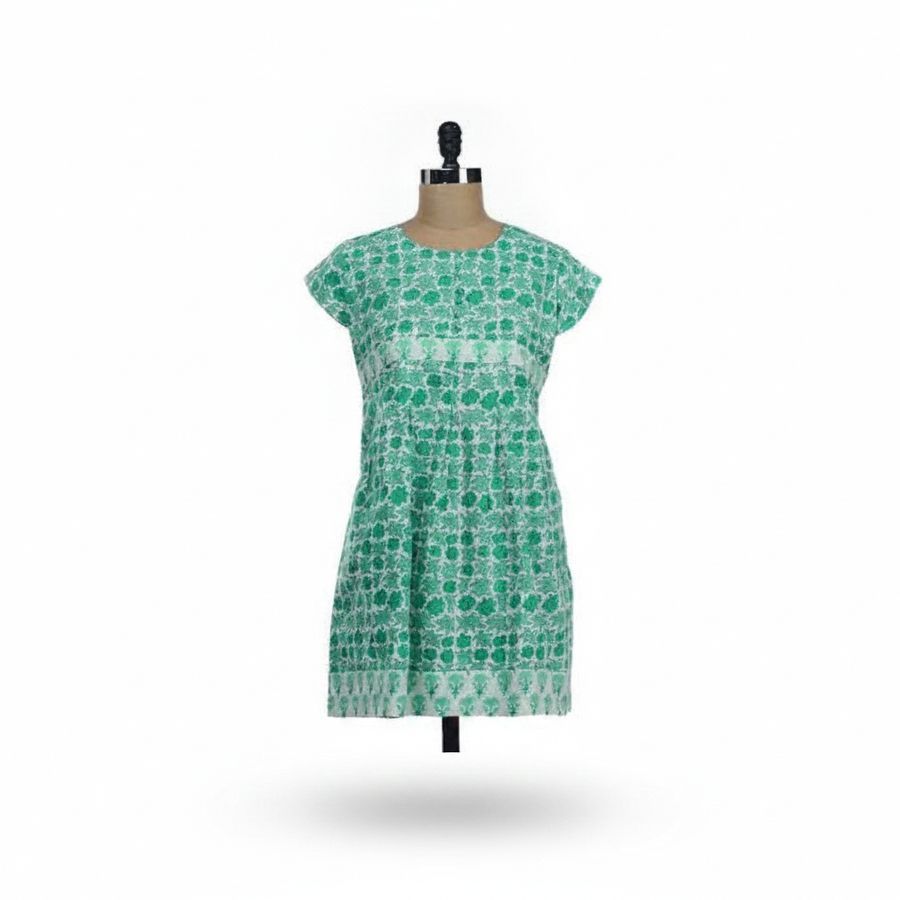 Women's Green Floral Print A-Line Dress view 2