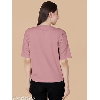 Wexam Style Women Pink Printed Round Neck Short Sleeve Top view 2