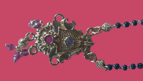 Delicate Gold Pendant with Ruby and Pearl Accents on Black Beaded Chain view 2