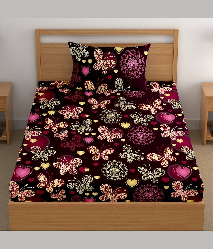 CG HOMES Poly Cotton 1 Single Bedsheet with 1 Pillow Cover ( Maroon ) view 2