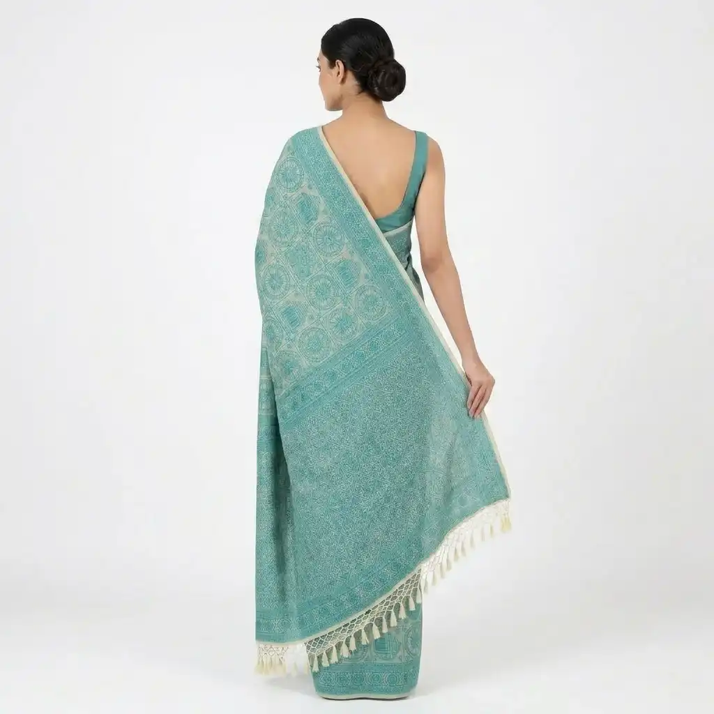 Tussar Sambalpuri Saree Geometric Floral Print – Multicolor view 2