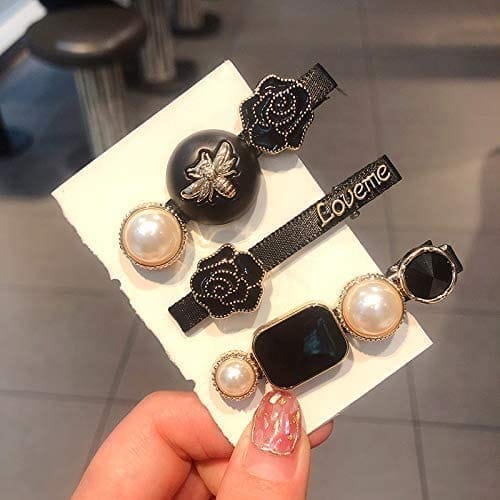 Akashkrishna 5 Piece Korean Style Pearl Metal Hair clips, Plastic Pearl Barrettes Hairpin for Women & Girls(Black) view 2