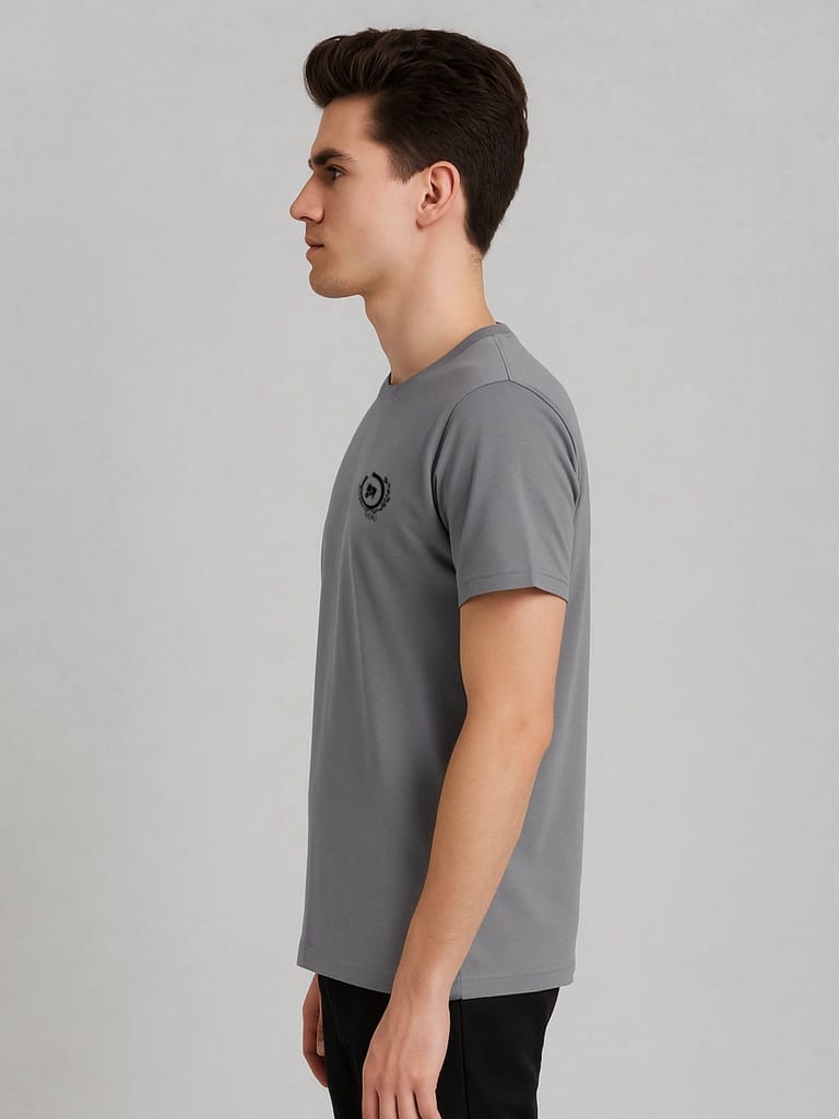 Cotton Steel Grey Plain Round neck T-Shirt view 2
