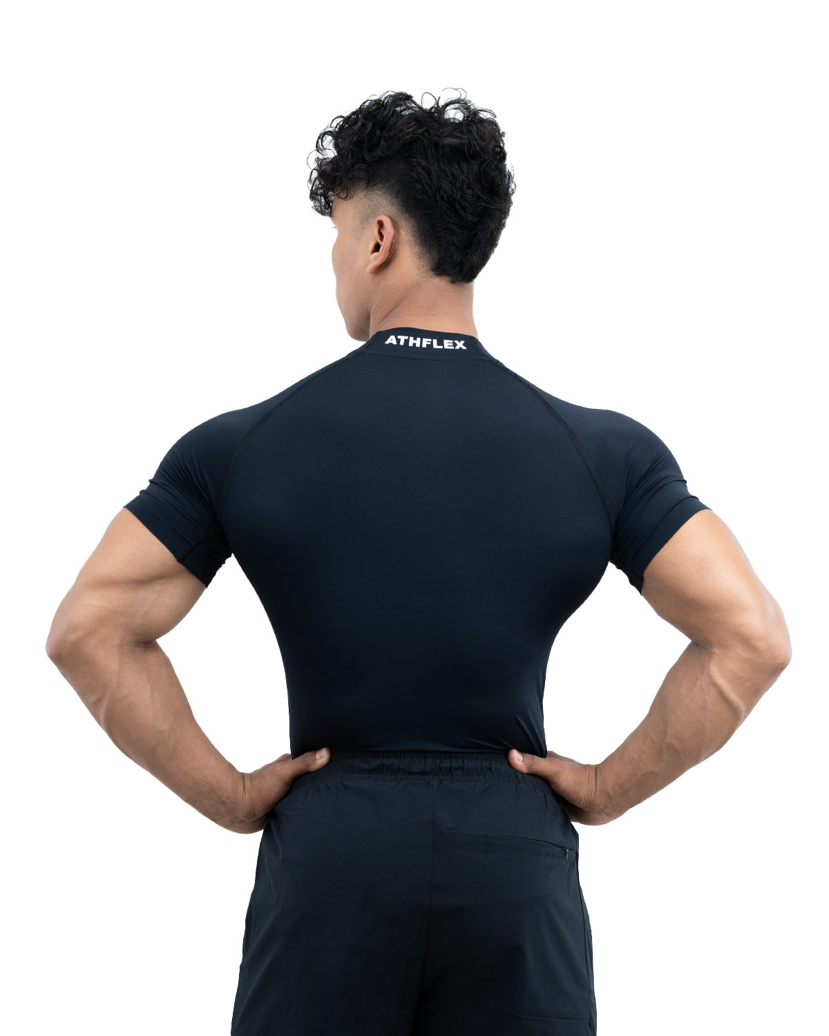 Athflex Men's High-Neck Compression T-Shirt - Nylon Spandex Blend, Moisture-Wicking, 4-Way Stretch, and Muscle Support Sportswear for Workout,Fitness & GYM - black/M view 2