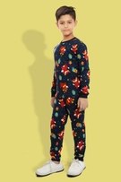 Ninos Dreams Boys Reindeer Printed Full Sleeves Christmas Night Suit-Navy Blue view 2