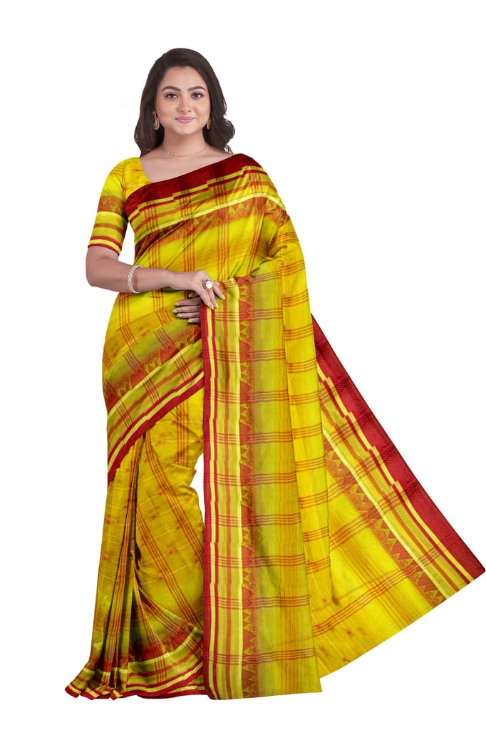 A Yellow and Red Tant Saree view 2